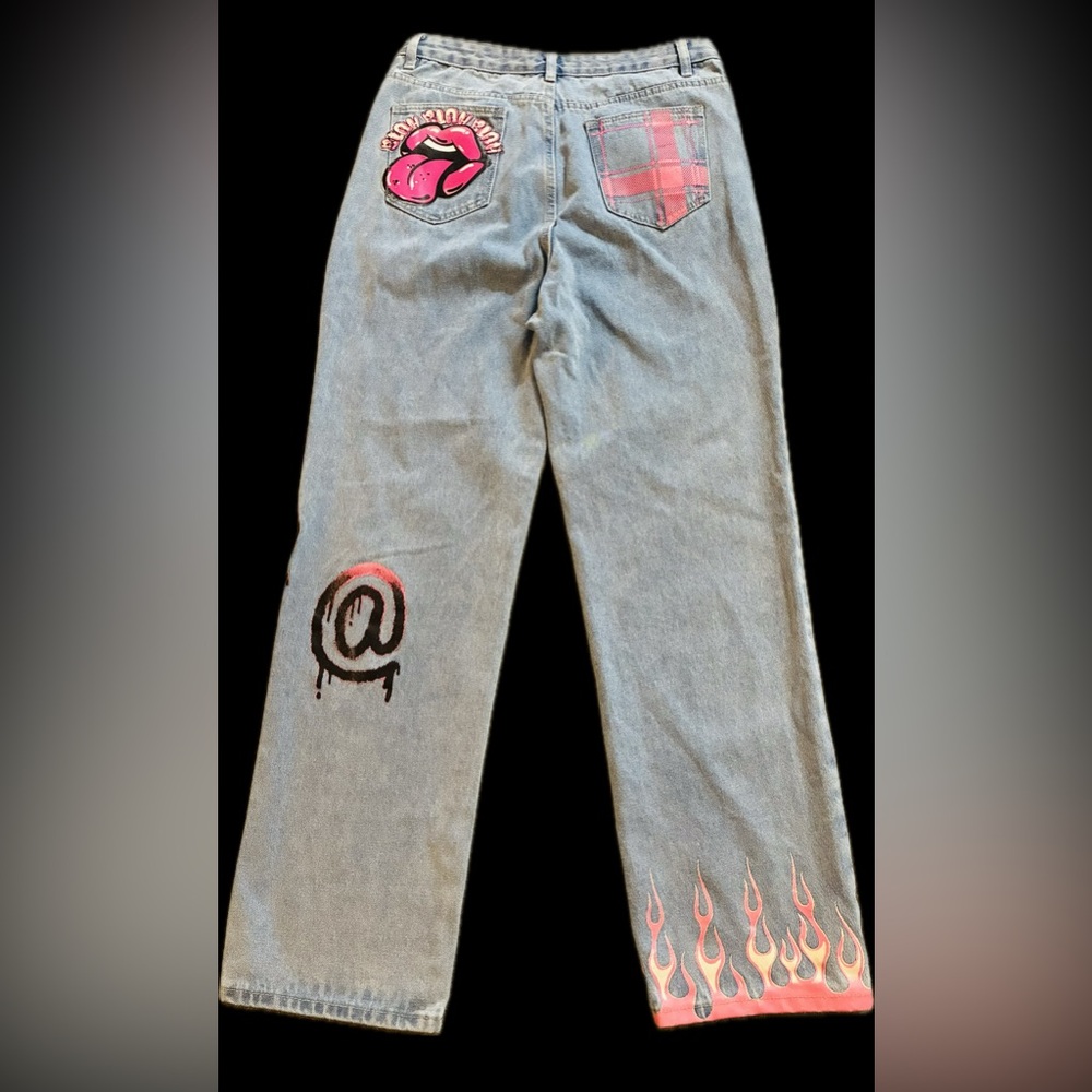 Adika Jeans with Graffiti Painted design Large/Like New Adiki Painted Jeans - Picture 2 of 9